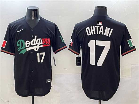 Men%27s Los Angeles Dodgers #17 Shohei Ohtani Black Mexico Flag Limited Stitched Jersey